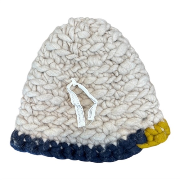 Mischa Lampert Wool Handcrafted Beanie — White & Yellow Chunky Knit Slouchy, OS main image 9